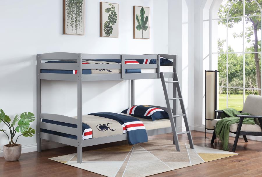 (image for) Rhea Wood Twin Over Twin Bunk Bed Grey