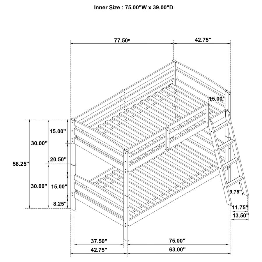 (image for) Rhea Wood Twin Over Twin Bunk Bed Grey