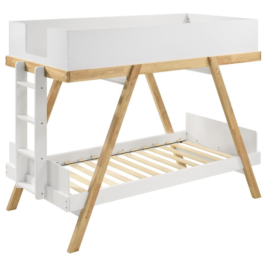 (image for) Frankie Wood Twin Over Twin Bunk Bed White and Natural - Click Image to Close