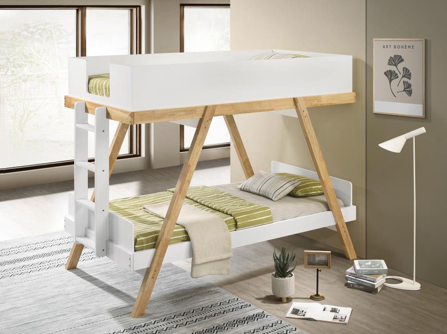 (image for) Frankie Wood Twin Over Twin Bunk Bed White and Natural