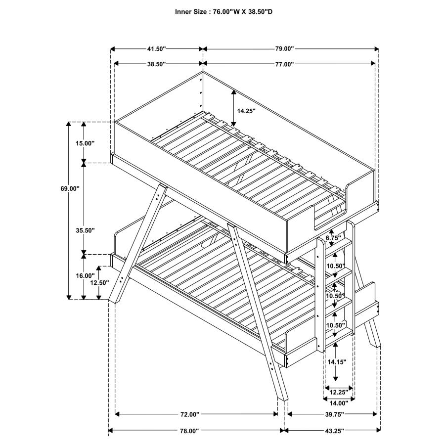 (image for) Frankie Wood Twin Over Twin Bunk Bed Blue and Natural