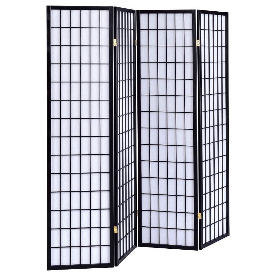 (image for) Roberto 4-Panel Room Divider Folding Shoji Screen Black - Click Image to Close