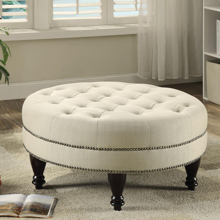 (image for) Elchin Round Upholstered Tufted Ottoman Oatmeal