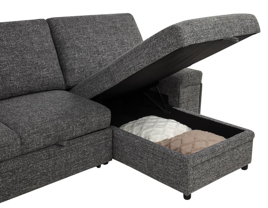 Demko Sleeper Sectional Sofa with Speaker and Storage Chaise Granite