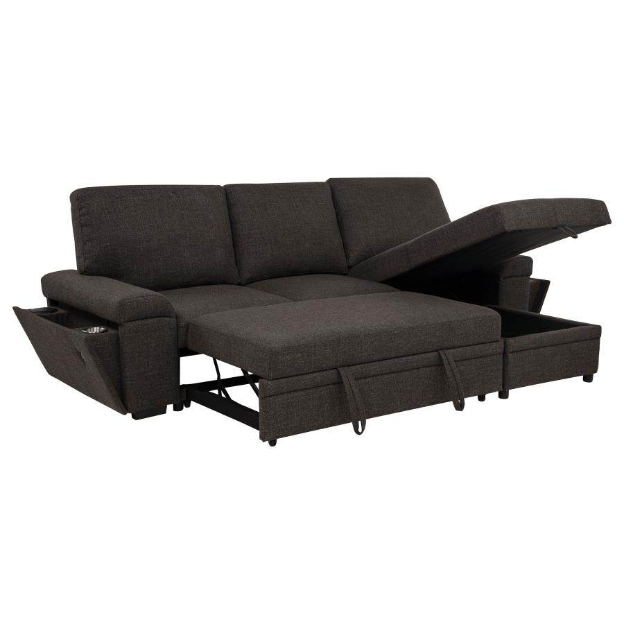 Demko Sleeper Sectional Sofa with Speaker and Storage Chaise Brown