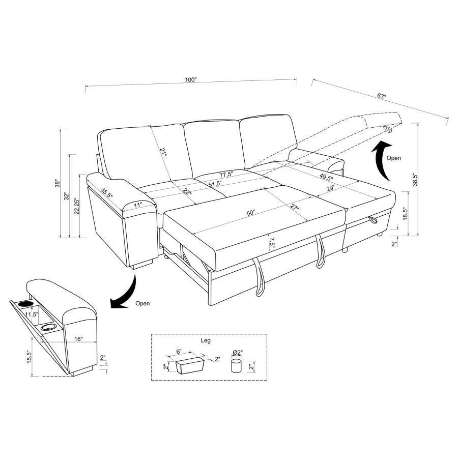 Modal Additional Images for Demko Sleeper Sectional Sofa with Speaker and Storage Chaise Brown