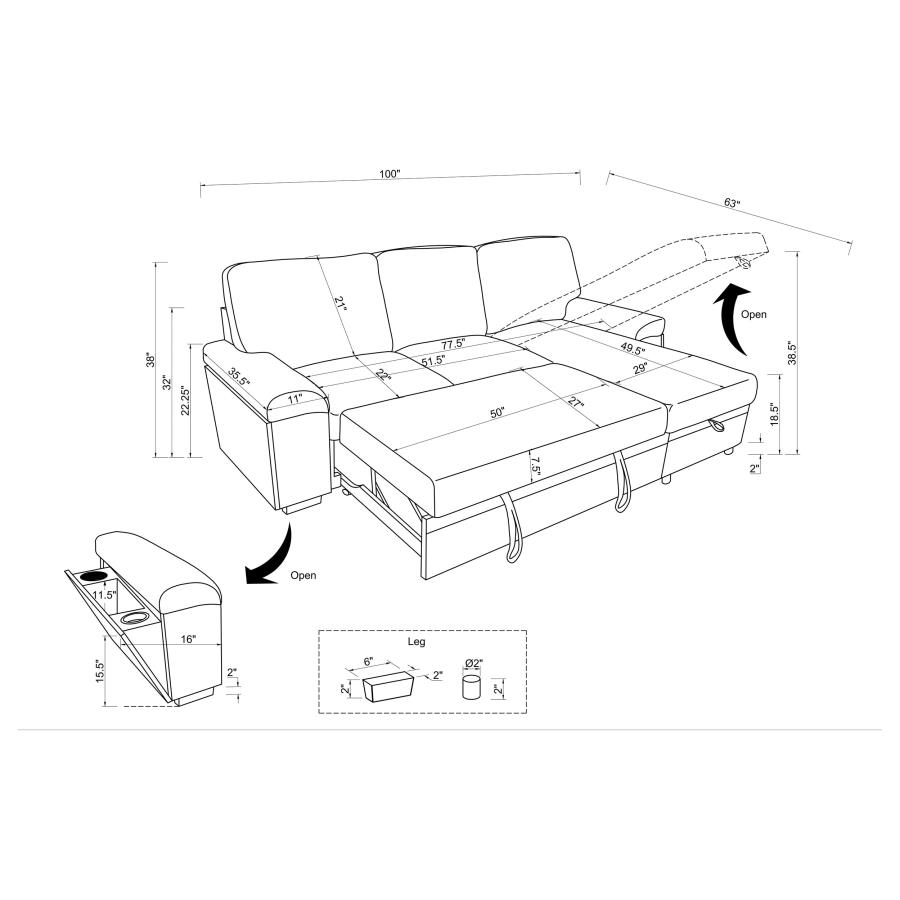 Modal Additional Images for Demko Sleeper Sectional Sofa with Speaker and Storage Chaise Black