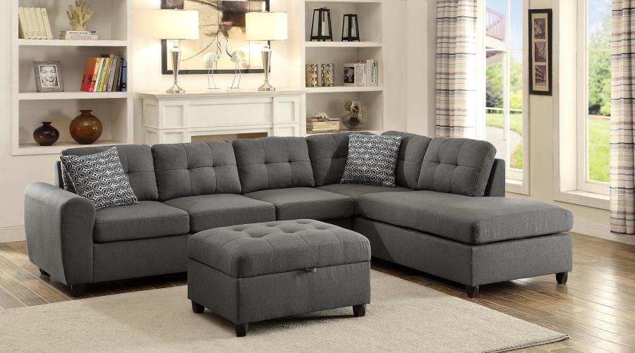 (image for) Stonenesse Sectional Sofa with Storage Ottoman Set Grey - Click Image to Close