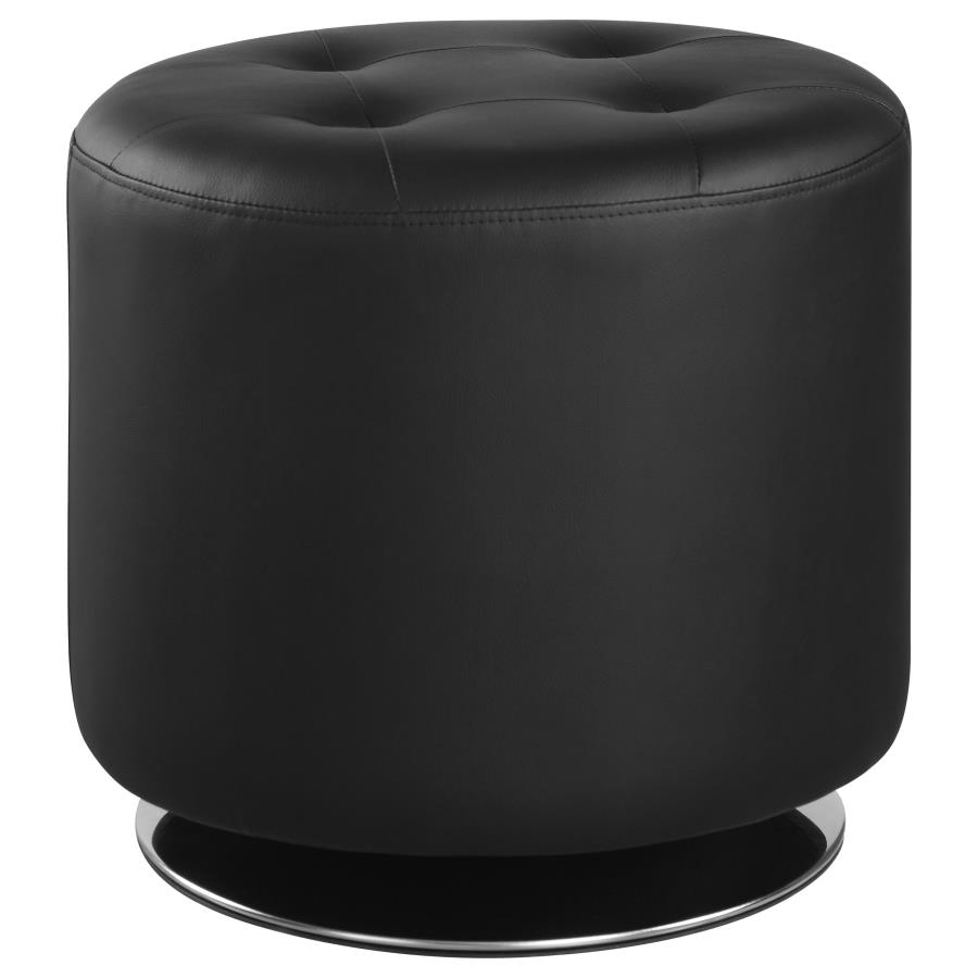 (image for) Bowman Round Upholstered Tufted Swivel Ottoman Black - Click Image to Close