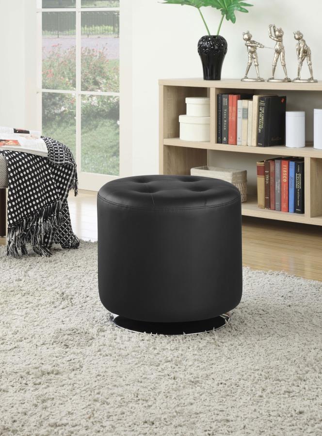 (image for) Bowman Round Upholstered Tufted Swivel Ottoman Black