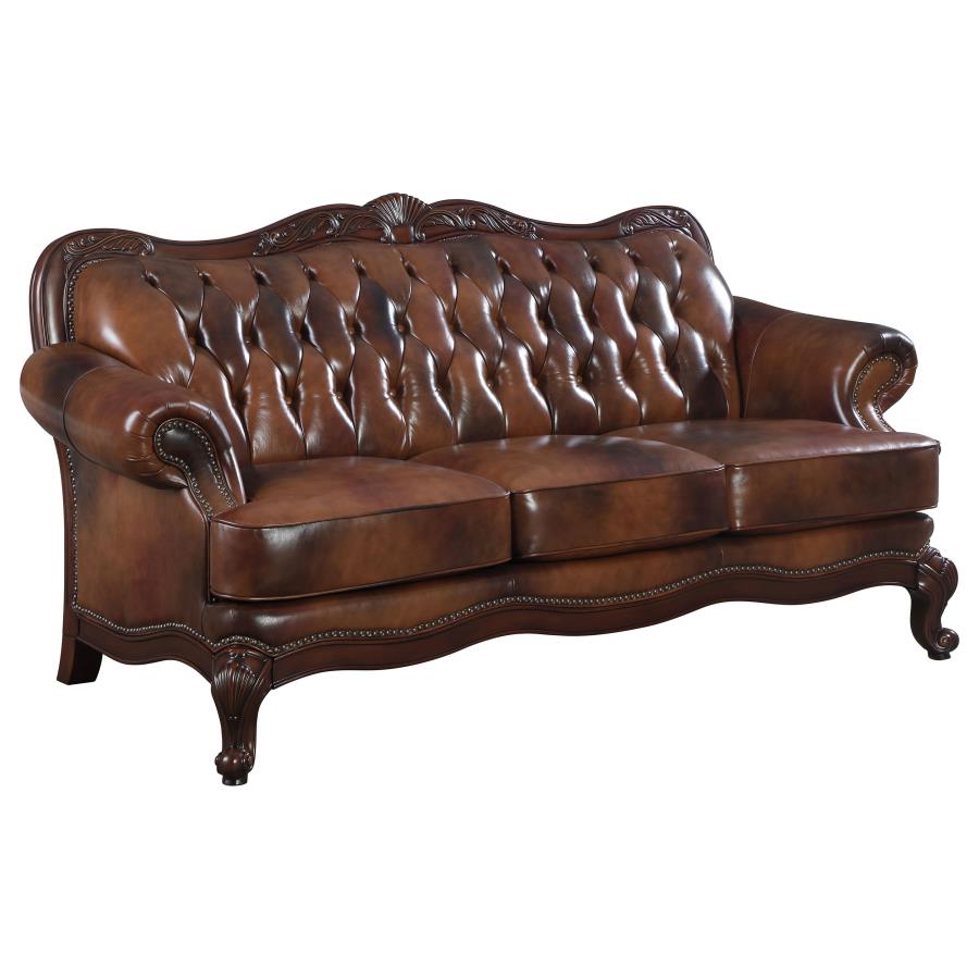 (image for) Victoria Full Leather Upholstered Rolled Arm Sofa Brown - Click Image to Close