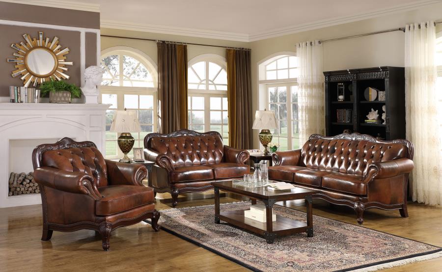 (image for) Victoria Full Leather Upholstered Rolled Arm Sofa Brown