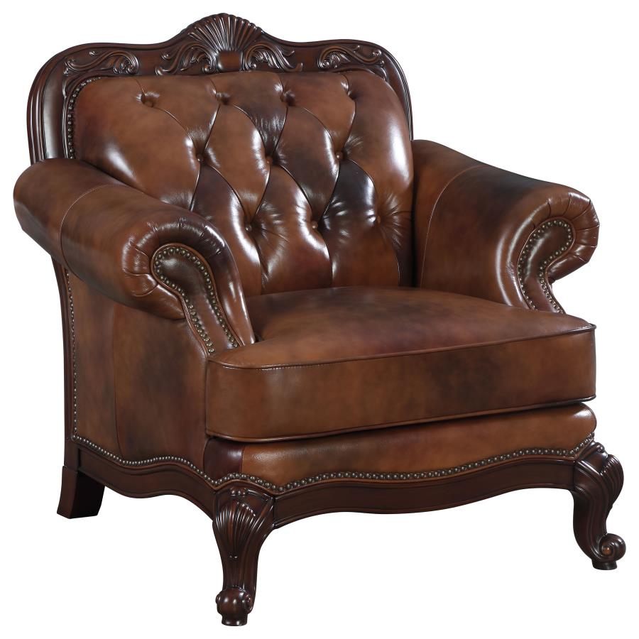 (image for) Victoria Full Leather Upholstered Rolled Arm Chair Brown