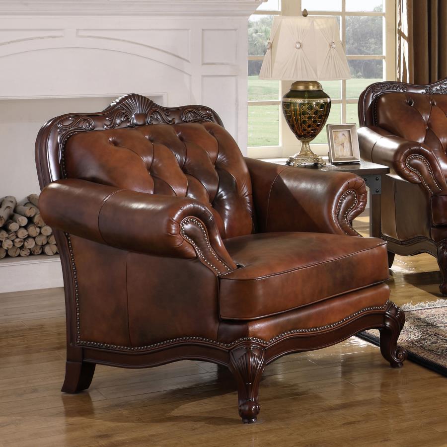 (image for) Victoria Full Leather Upholstered Rolled Arm Chair Brown