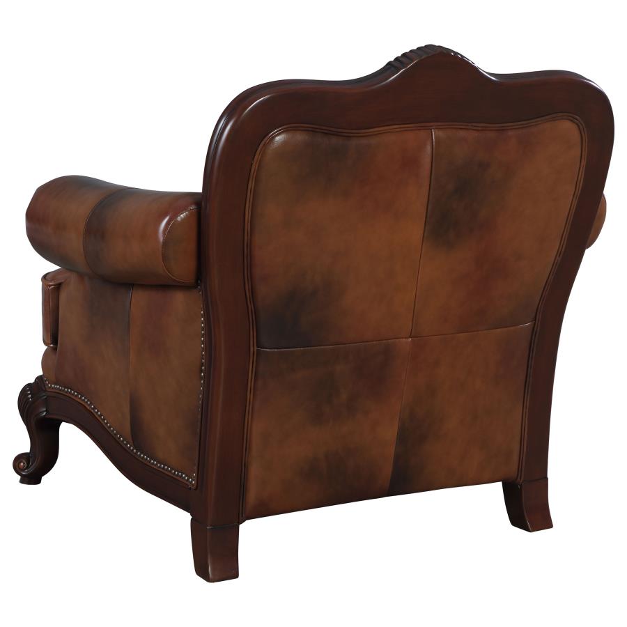 (image for) Victoria Full Leather Upholstered Rolled Arm Chair Brown