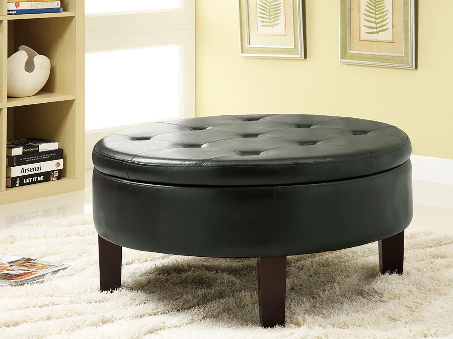 (image for) Reginald Round Tufted Upholstered Storage Ottoman Dark Brown