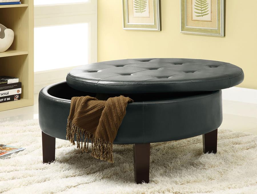 (image for) Reginald Round Tufted Upholstered Storage Ottoman Dark Brown