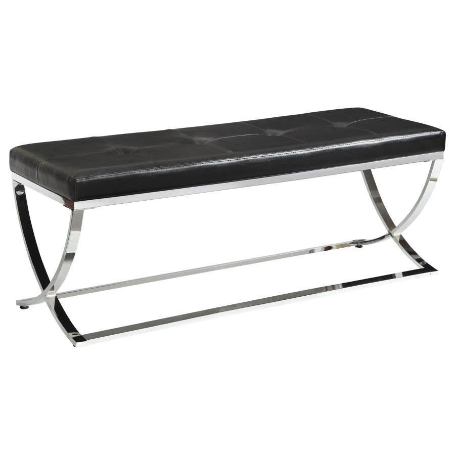 (image for) Walton Leatherette Upholstered Tufted Accent Bench Black