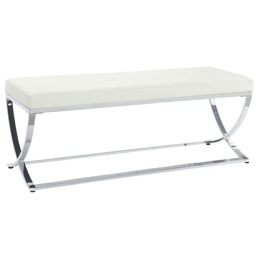 (image for) Walton Leatherette Upholstered Tufted Accent Bench White - Click Image to Close