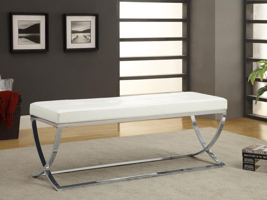 (image for) Walton Leatherette Upholstered Tufted Accent Bench White