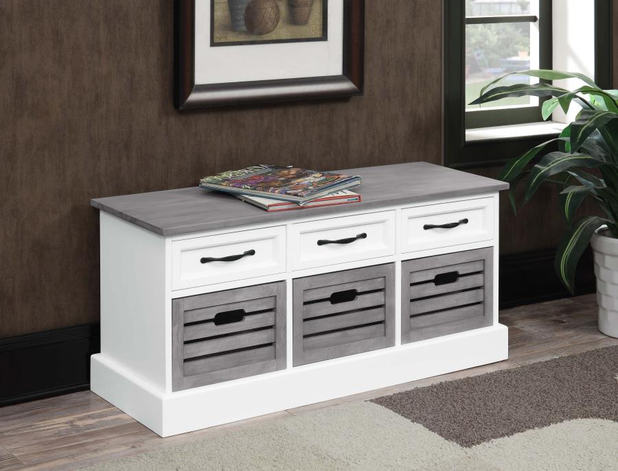 (image for) Alma 3-drawer Storage Bench White and Weathered Grey