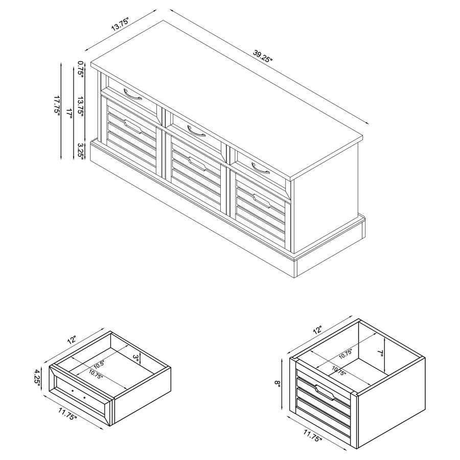 (image for) Alma 3-drawer Storage Bench White and Weathered Grey