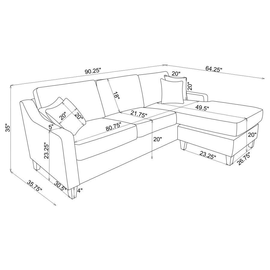 (image for) Mcloughlin Upholstered Sloped Arm Sectional Sofa Platinum