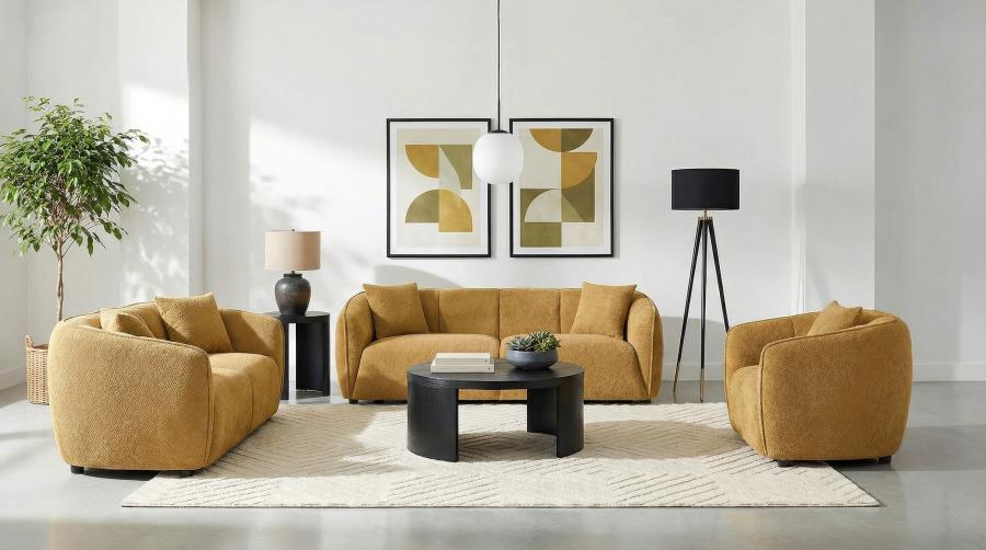 Aleisha 3-piece Chenille Upholstered Sofa Set Mustard Yellow
