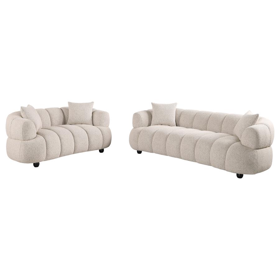 (image for) Whitney 2-Piece Contemporary Channel Tufted Woven Fabric Sofa Set Pebble