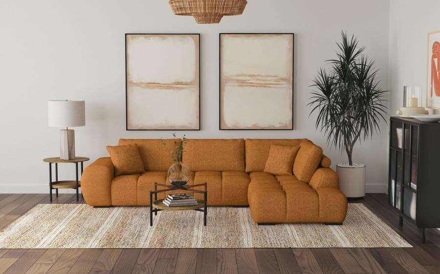 (image for) Camacho Upholstered Chaise Sectional Sofa Orange - Click Image to Close