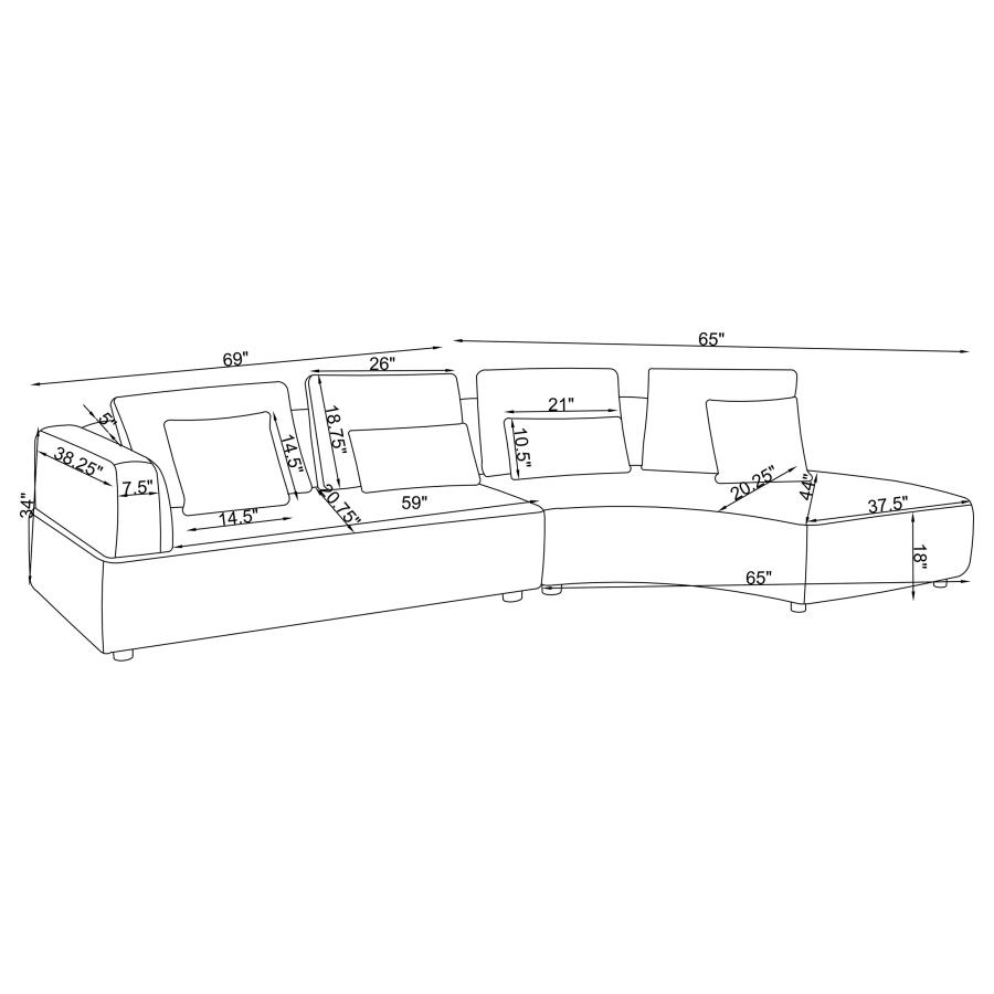 (image for) Toscano 134-inch Upholstered Sectional Sofa Grey