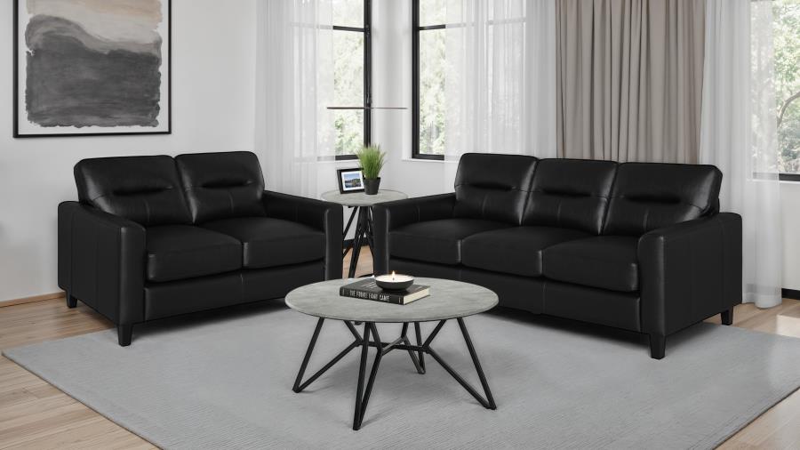 (image for) Scotland 2-piece Faux Leather Upholstered Sofa Set Black