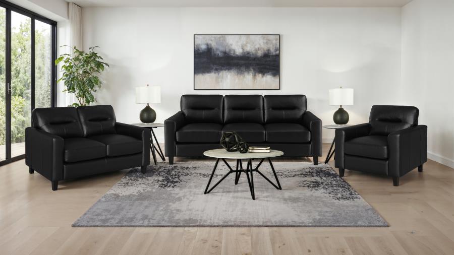 Modal Additional Images for Scotland Faux Leather Upholstered Track Arm Loveseat Black