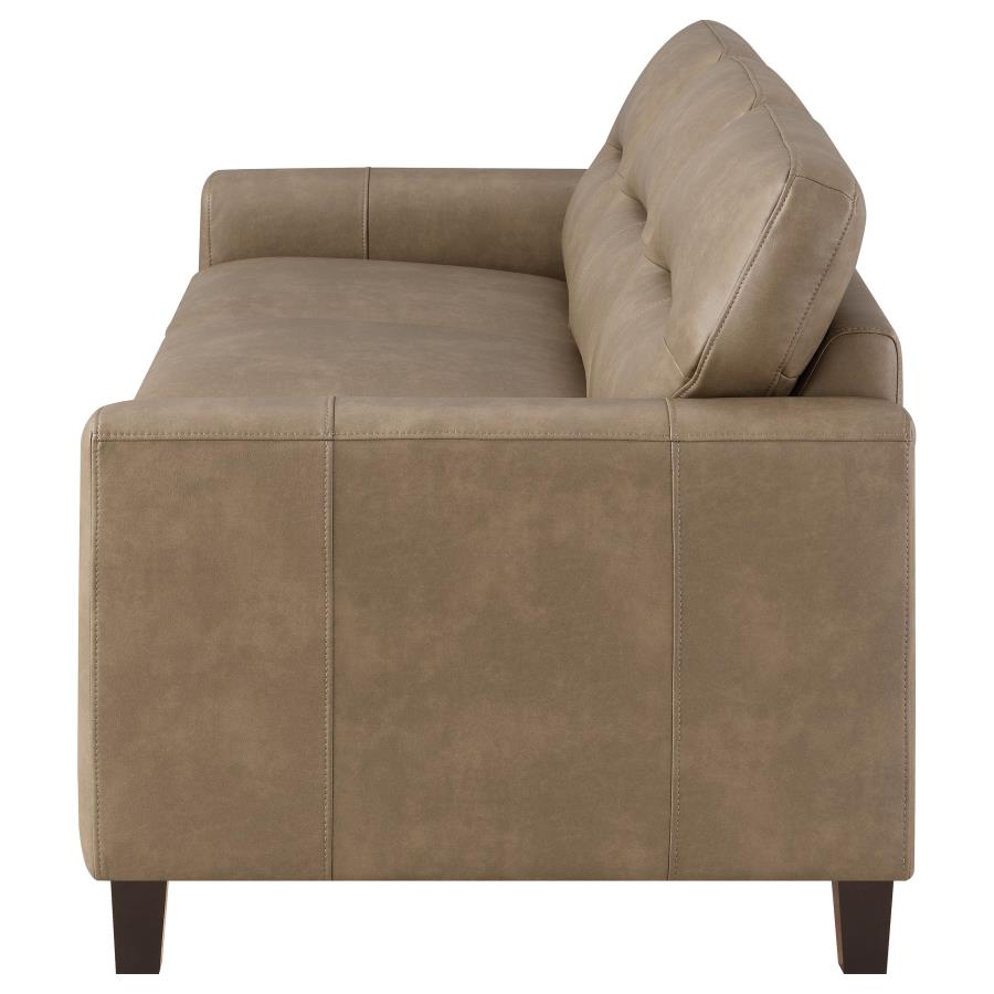 Scotland Faux Leather Upholstered Track Arm Sofa Brown