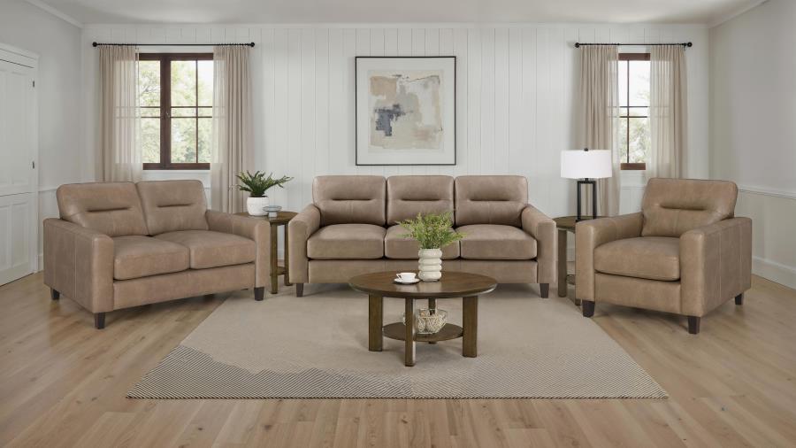 Modal Additional Images for Scotland Faux Leather Upholstered Track Arm Loveseat Brown