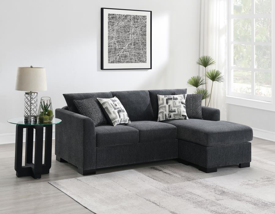 (image for) Storey Upholstered Sleeper Sectional Chaise Sofa Dark Grey