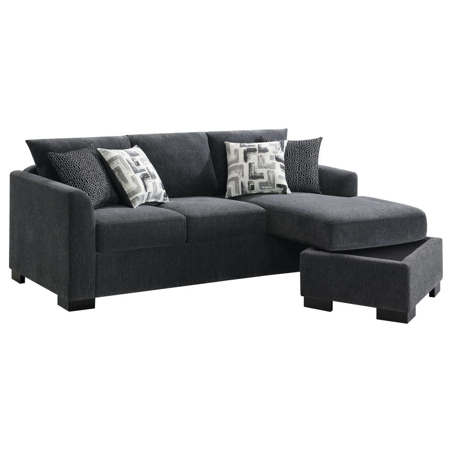 (image for) Storey Upholstered Sleeper Sectional Chaise Sofa Dark Grey