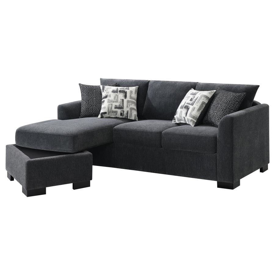 (image for) Storey Upholstered Sleeper Sectional Chaise Sofa Dark Grey