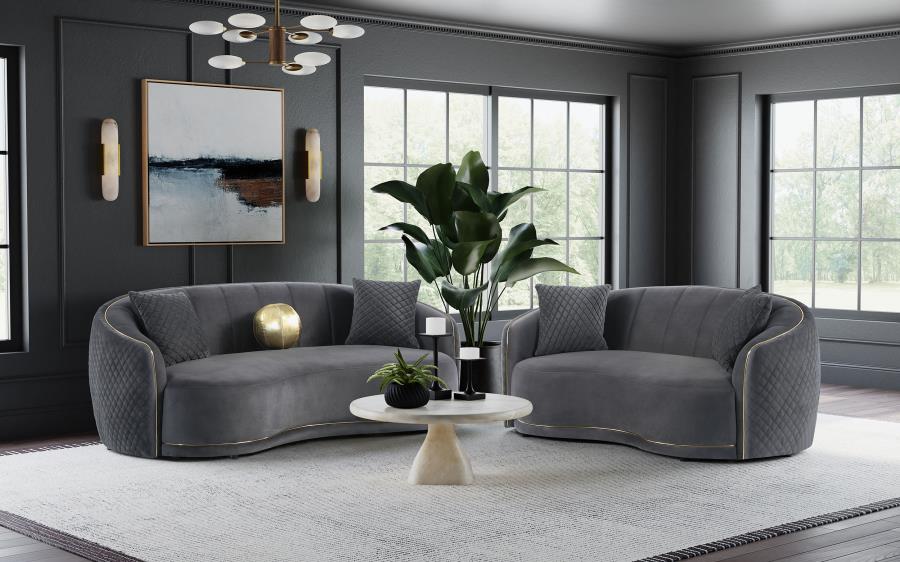 (image for) Brookside 2-piece Velvet Upholstered Sofa Set Dark Grey