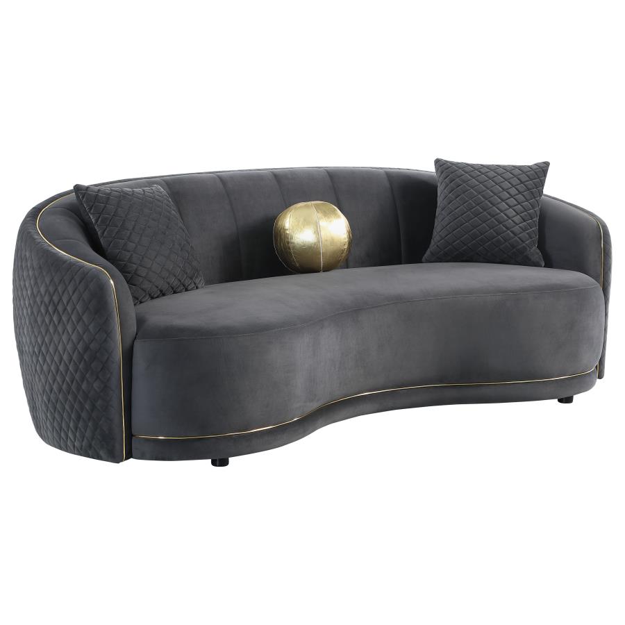 (image for) Brookside Velvet Upholstered Curved Sofa Dark Grey - Click Image to Close