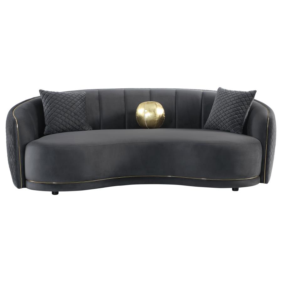 (image for) Brookside Velvet Upholstered Curved Sofa Dark Grey