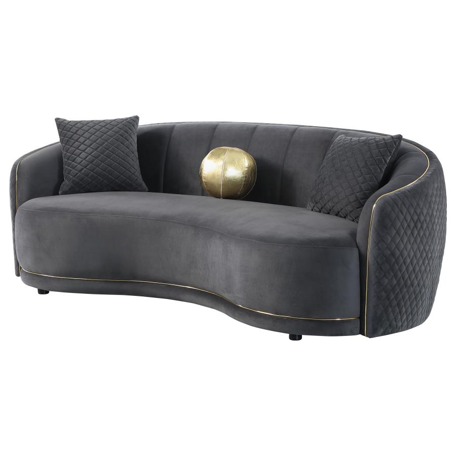 (image for) Brookside Velvet Upholstered Curved Sofa Dark Grey