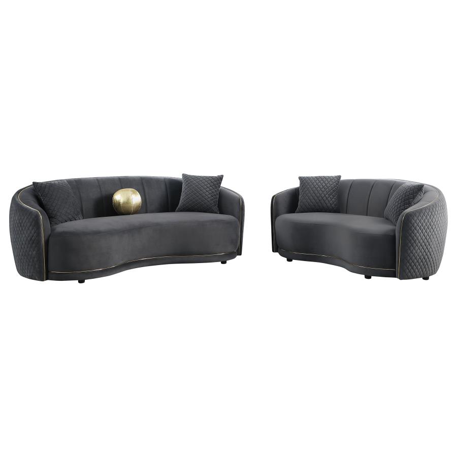 (image for) Brookside Velvet Upholstered Curved Sofa Dark Grey