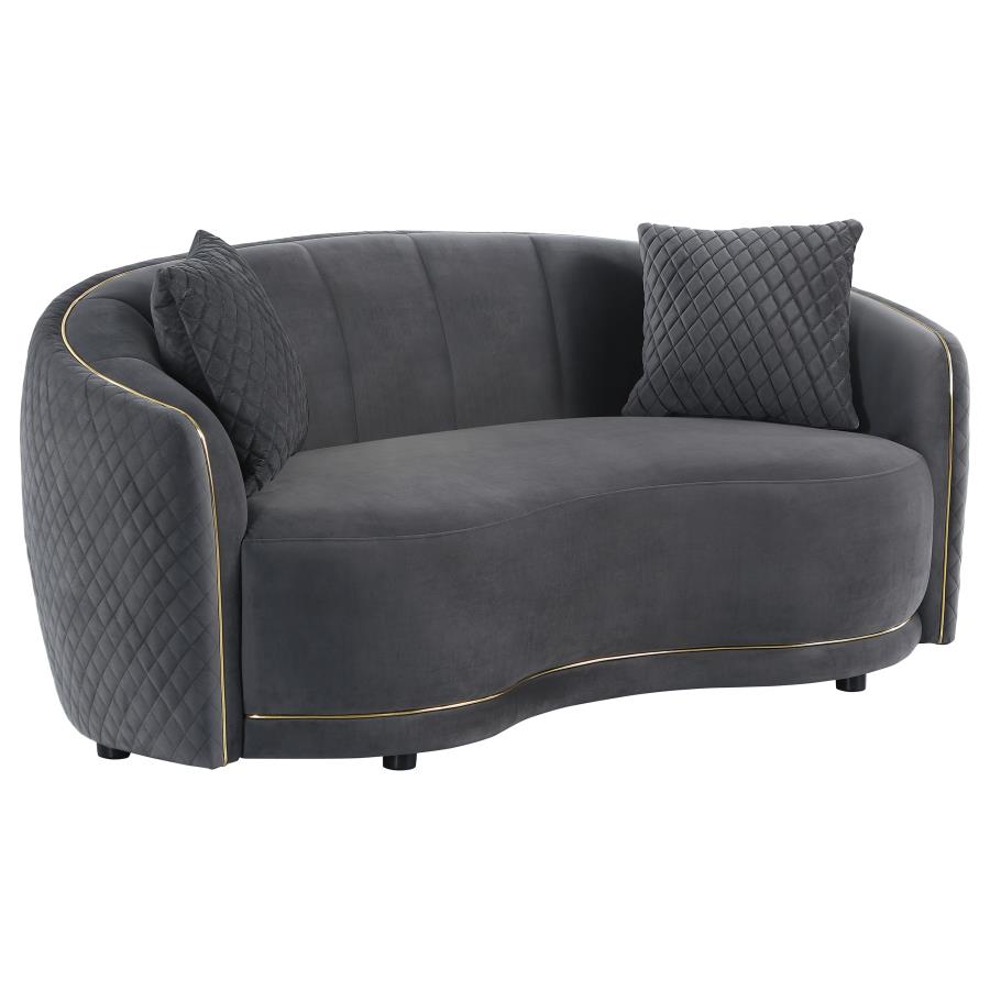 (image for) Brookside Velvet Upholstered Curved Loveseat Dark Grey