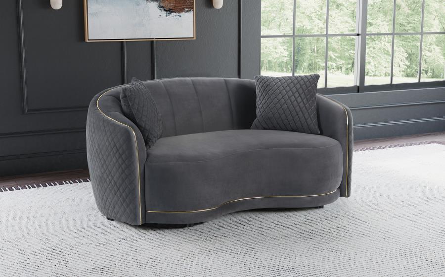 (image for) Brookside Velvet Upholstered Curved Loveseat Dark Grey