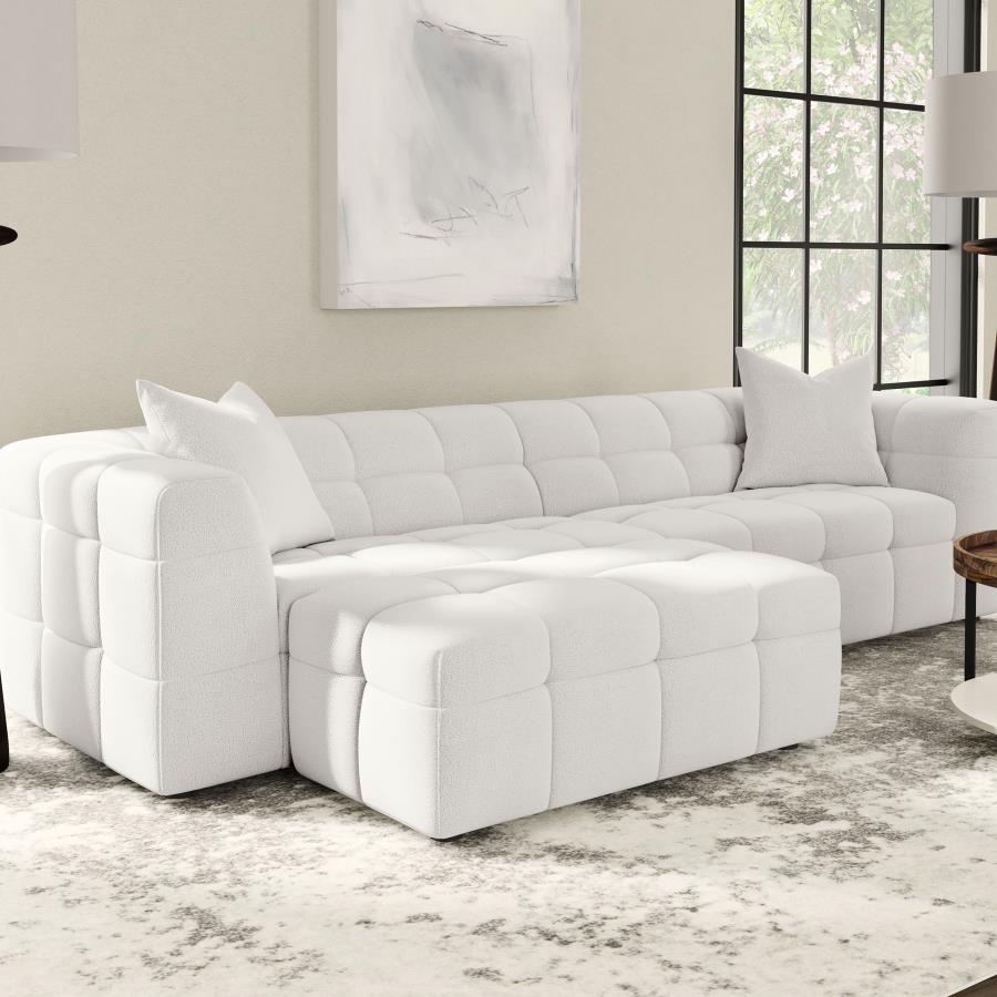 (image for) Everly Boucle Upholstered Rectangular Ottoman Off White