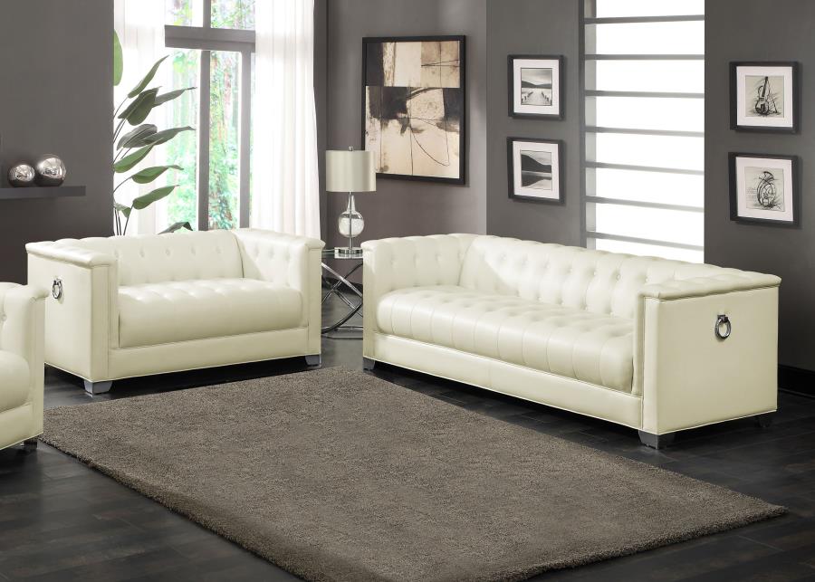 (image for) Chaviano 2-piece Upholstered Track Arm Sofa Set Pearl White - Click Image to Close