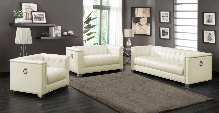 (image for) Chaviano 3-piece Upholstered Track Arm Sofa Set Pearl White - Click Image to Close