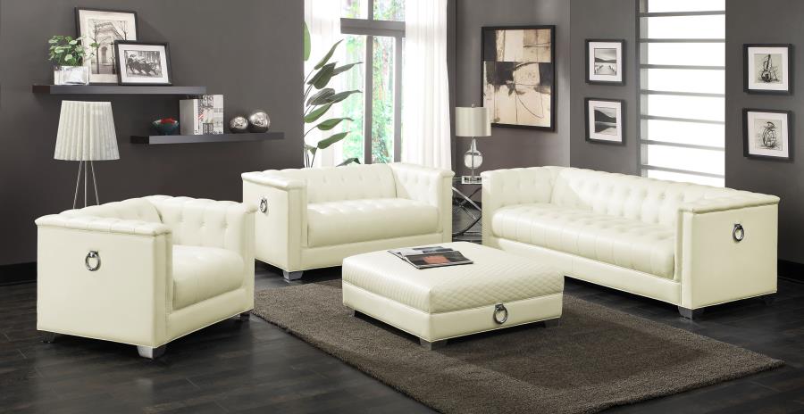 (image for) Chaviano 4-piece Upholstered Track Arm Sofa Set Pearl White