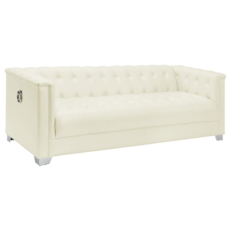 (image for) Chaviano Upholstered Track Arm Sofa Pearl White - Click Image to Close